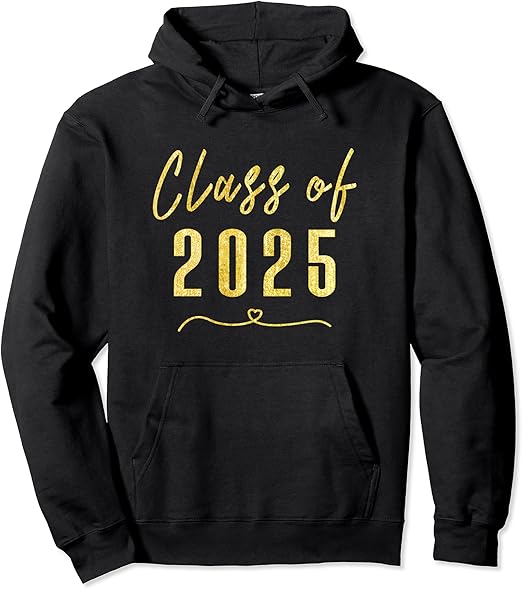 Gold Class of 2025 High School College Student Pullover Hoodie Clothing, Shoes